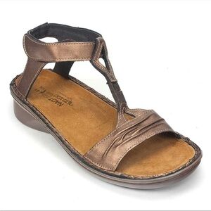 Naot Bronze Metallic T-Strap Sandals